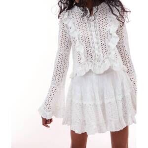 NEW LOVESHACKFANCY brightlin eyelet long sleeve blouse in offwhite